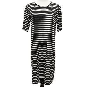 Eileen Fisher Black White Striped Knit Organic Linen Dress Size Small